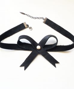 leather bow collar, submissive day collar, gothic lolita jewelry, love lorn lingerie