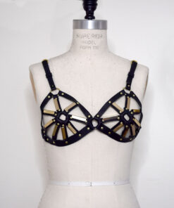 leather harness bullet bra, harness bralette, love lorn lingerie