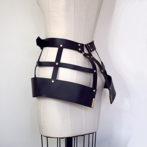 leather harness cage skirt, love lorn lingerie