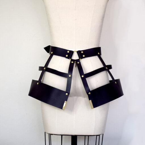 leather harness cage skirt, love lorn lingerie