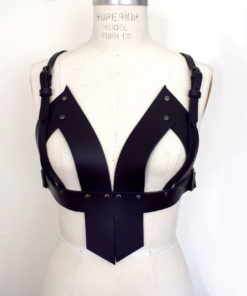 long line leather harness bra, love lorn lingerie