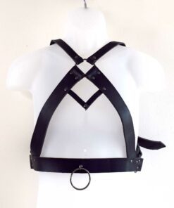Men's black leather chest harness
