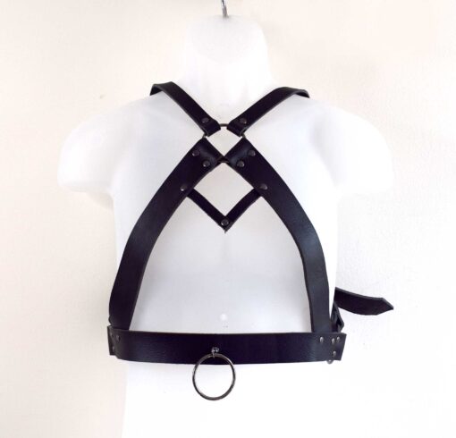 Men's black leather chest harness
