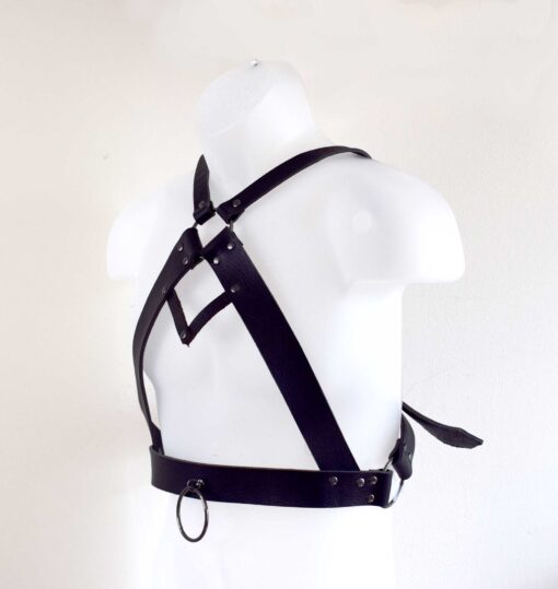 Men's black leather chest harness