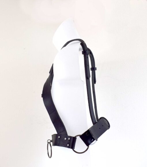 Men's black leather chest harness