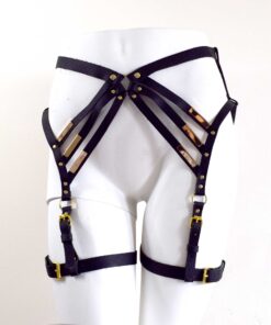 Black leather leg harness