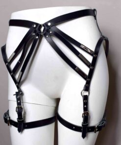 black leather leg harness