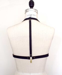 black strappy leather harness bra