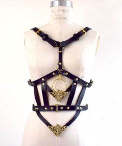 black leather body harness