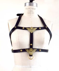 black leather harness bralette