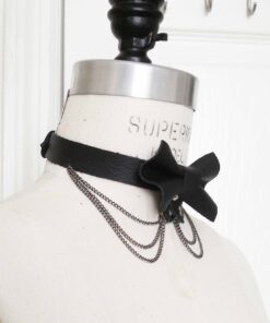 love lorn lingerie, leather bow collar, black choker, gothic lolita accessory