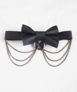 love lorn lingerie, leather bow collar, black choker, gothic lolita accessory