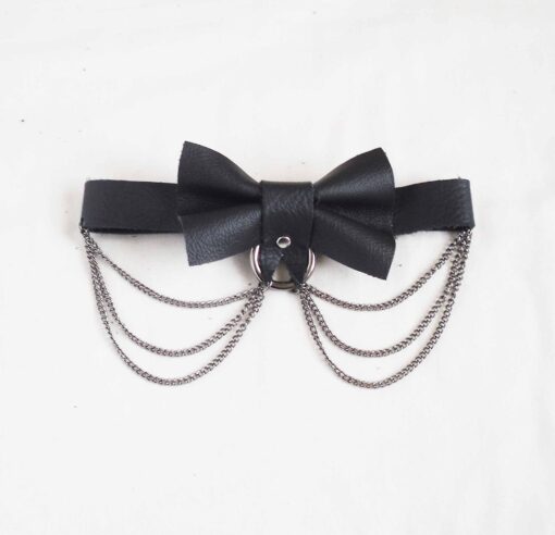 love lorn lingerie, leather bow collar, black choker, gothic lolita accessory