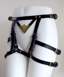 Black leather leg harness