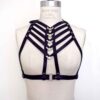 high neck black leather harness bra, love lorn lingerie