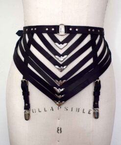 strappy black leather garter belt