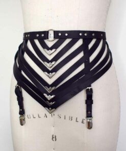 strappy black leather garter belt