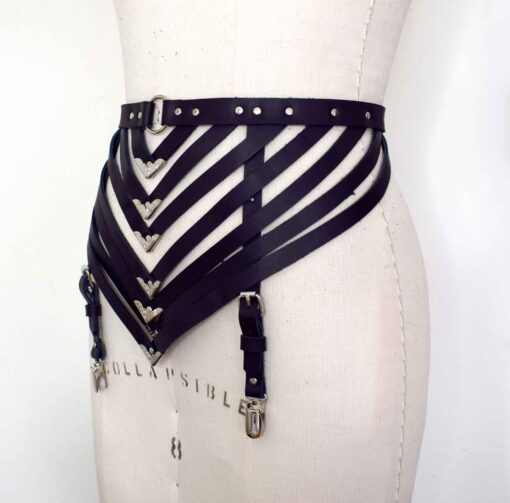 strappy black leather garter belt