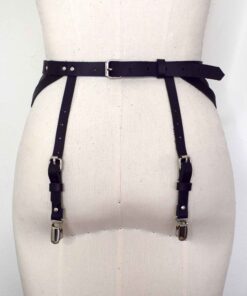 strappy black leather garter belt
