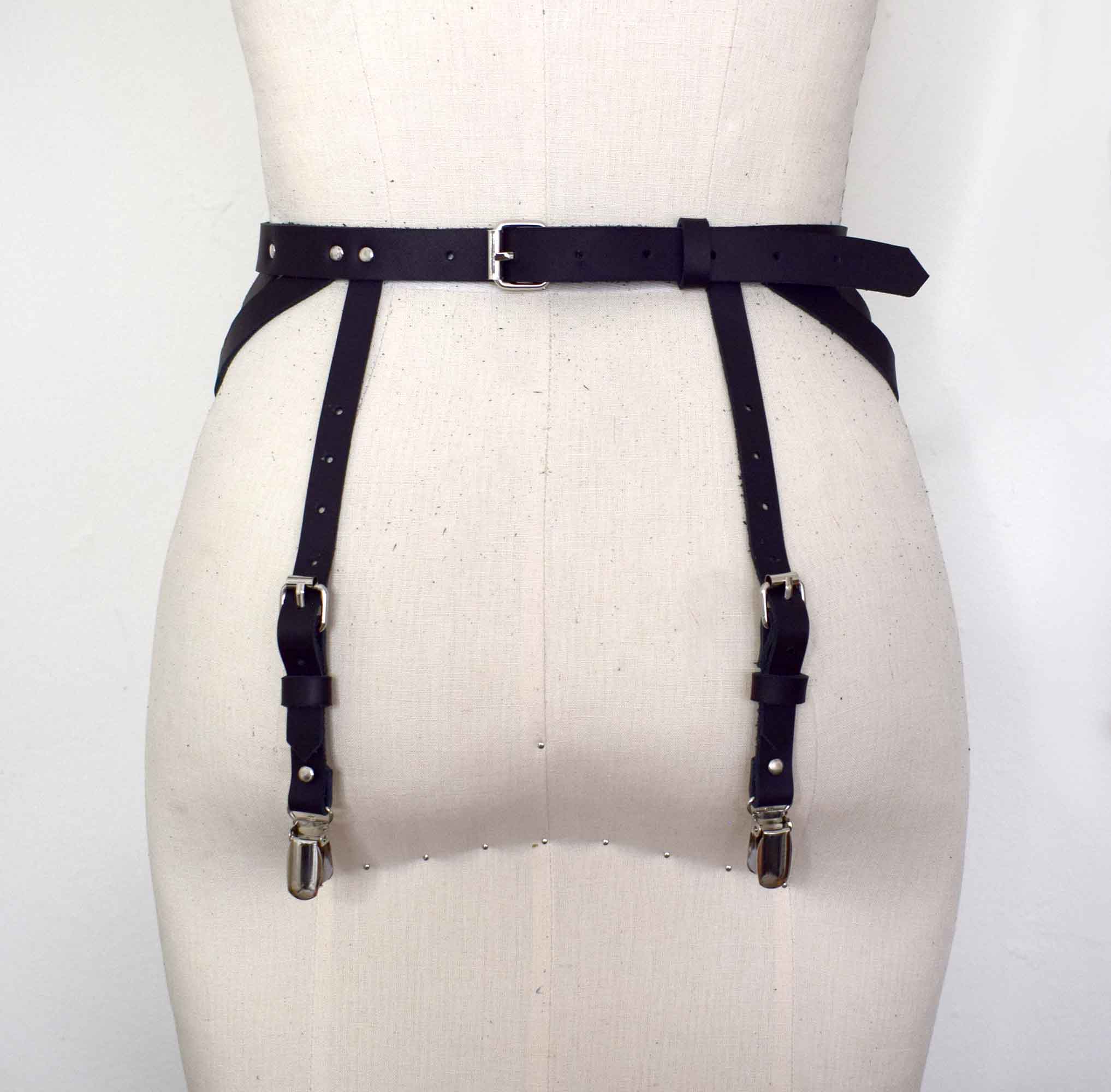 Tui Strappy Black Leather Garter Belt