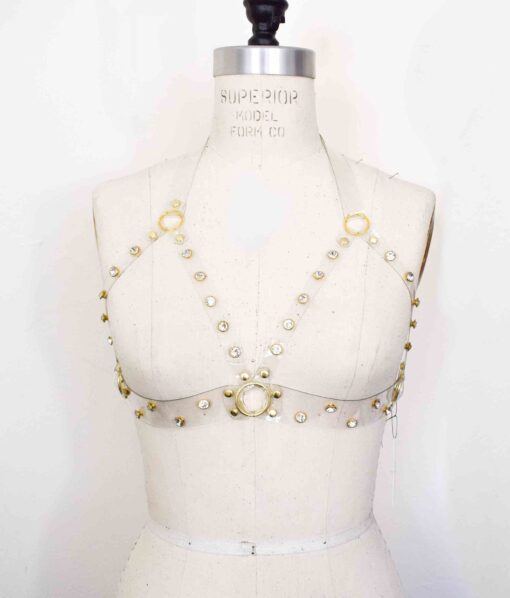 Tina Clear Vinyl Rhinestone Harness Bra