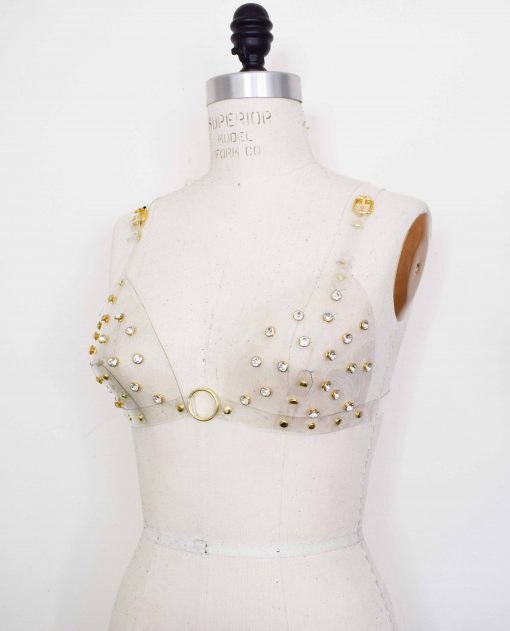 clear vinyl rhinestone triangle bralette