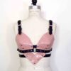 pink leather longline bra