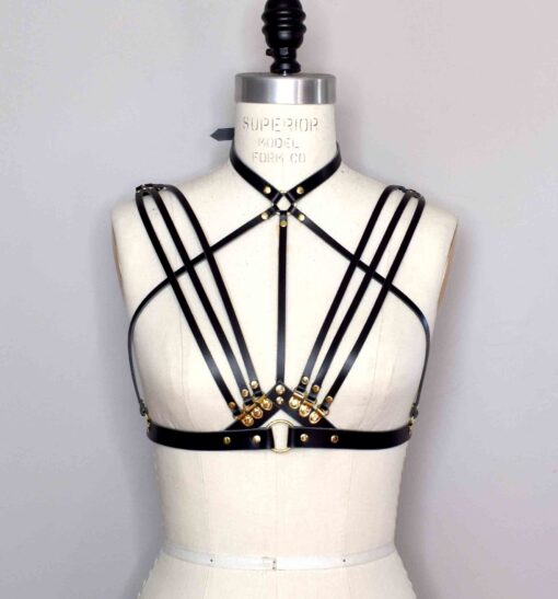 Olivia Strappy Leather Harness Bra