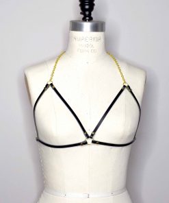 delicate leather chain harness bra