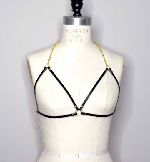 delicate leather chain harness bra