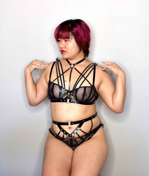Olivia Strappy Leather Harness Bra - Image 9