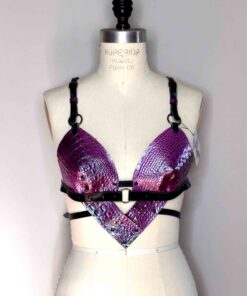 iridescent purple leather bra