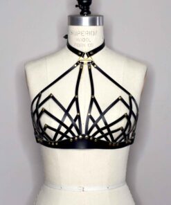 halter leather bra