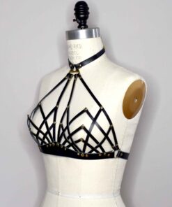 halter leather bra