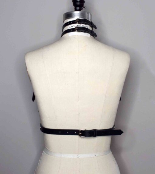 Suzy High Neck Pink Leather Harness Bra - Image 6