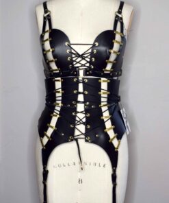 fan laced leather bra girdle set