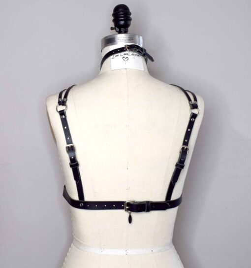 high neck leather bra