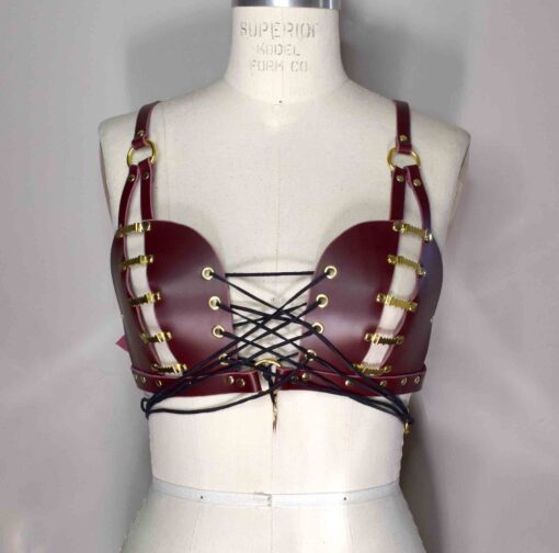 Gigi Fan Lace Sweetheart Leather Bra - Image 2