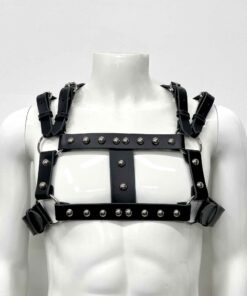 Dovan Masc Studded Black Leather Chest Harness