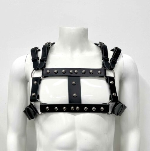 Dovan Masc Studded Black Leather Chest Harness