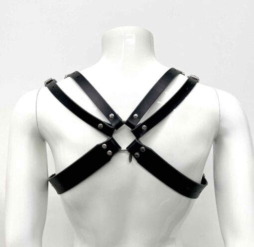 Dovan Masc Studded Black Leather Chest Harness - Image 5
