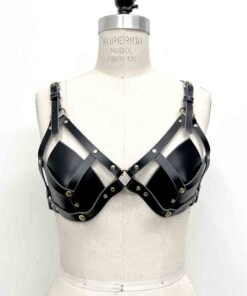 Hecate Black Leather Triangle Bra