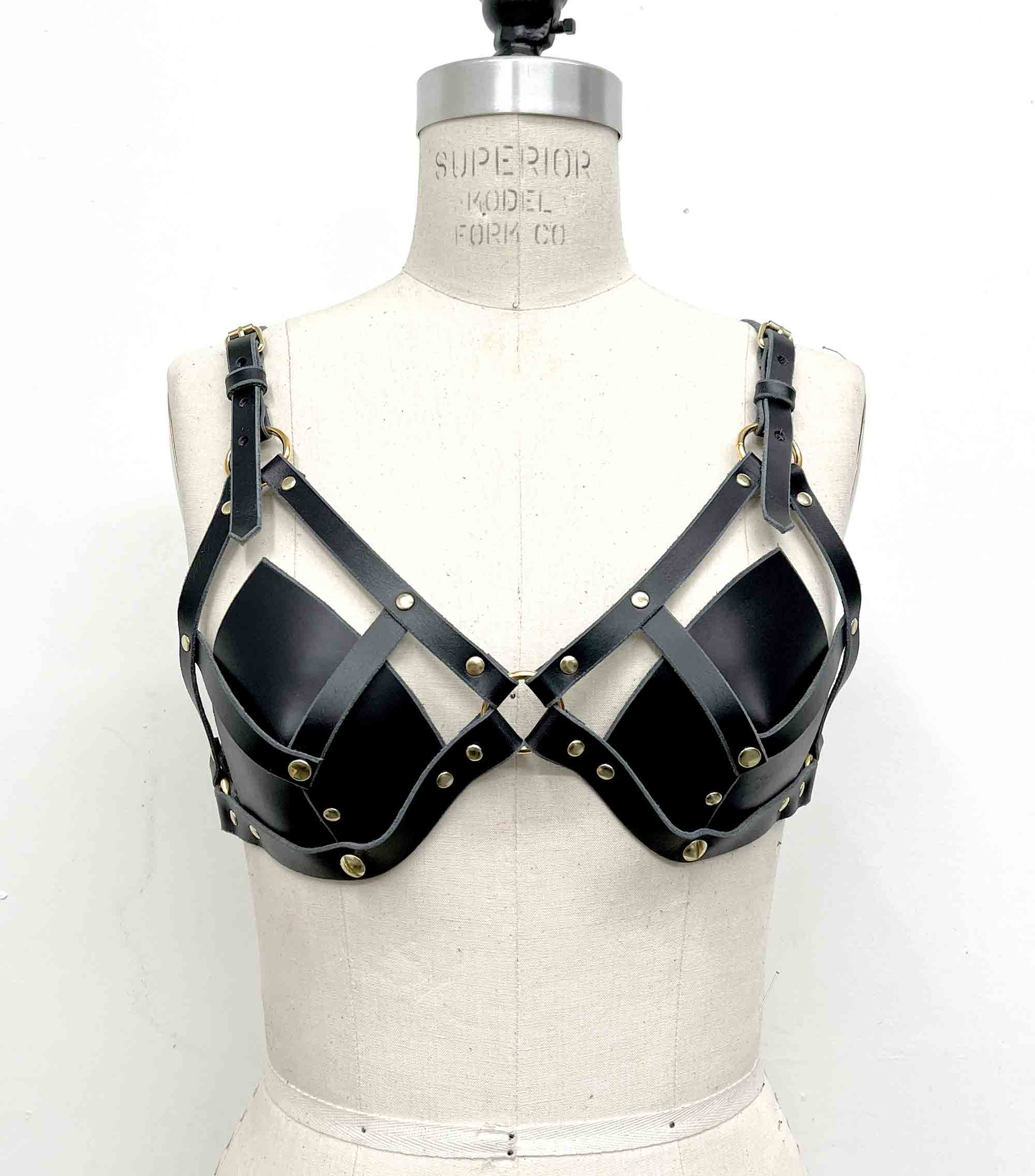 Hecate Black Leather Triangle Bra