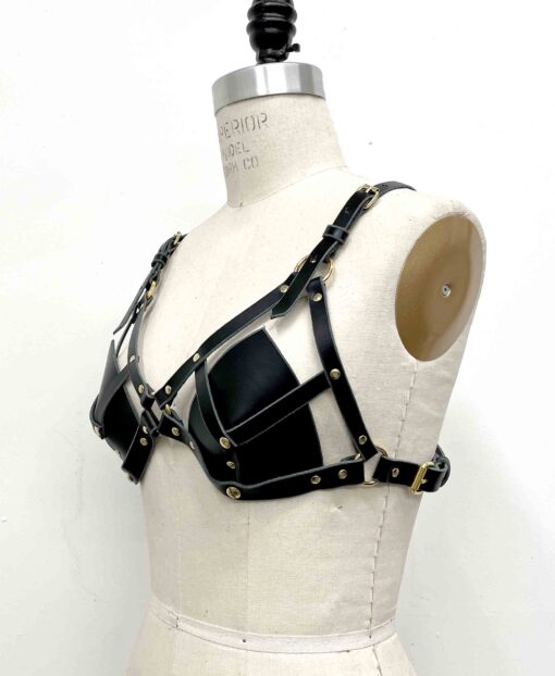 Hecate Black Leather Triangle Bra - Image 3