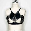 black leather open harness bra