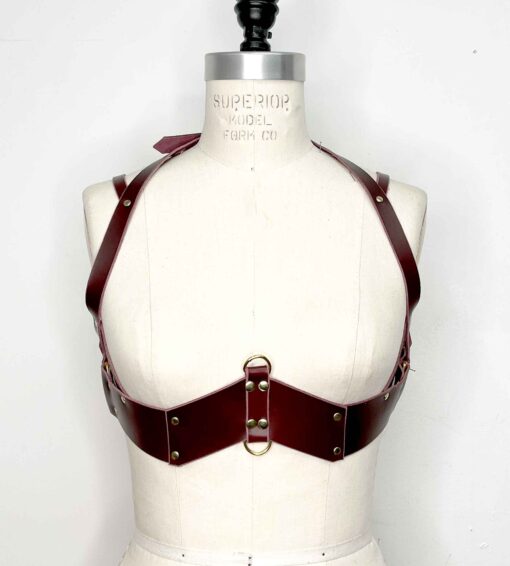 burgundy under bust leather harness