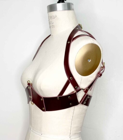 burgundy under bust leather harness