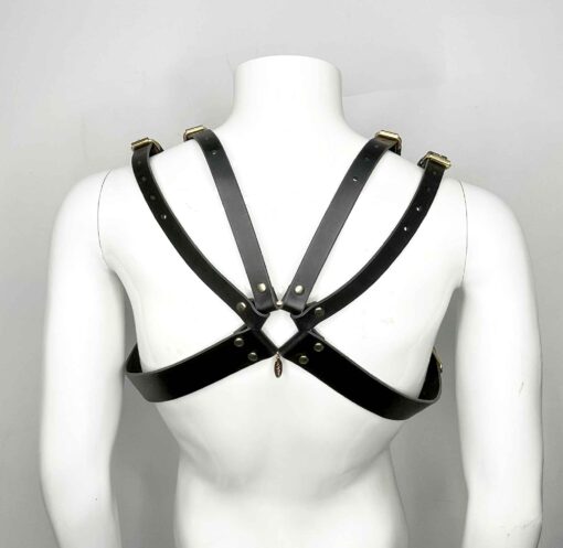 Dovan Masc Studded Black Leather Chest Harness || READY TO SHIP! - Image 4