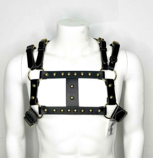 Dovan Masc Studded Black Leather Chest Harness - Image 2