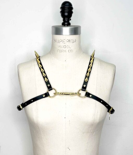 Icarus Spiked Slim Leather Bulldog Harness - Image 3